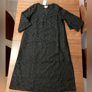 Tuckernuck Black Cotton Lace A-line Tunic Caftan Plus Size Midi Dress